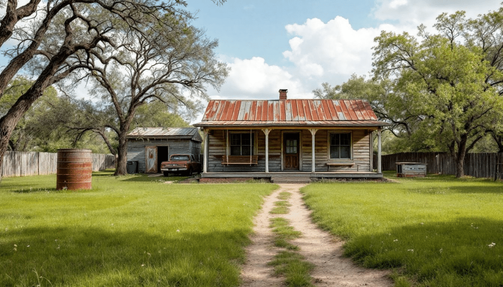 A residential homestead property in Texas, showcasing a typical house with a yard.